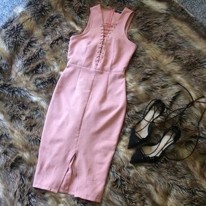 Misguided - Peach Tight Knee Length Dress